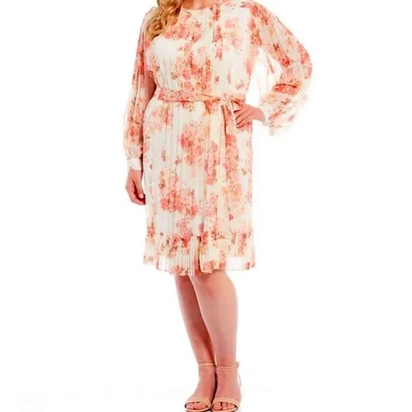 Alex Marie Dresses | Alex Marie Michaela Round Neck Long Sleeve Dress Sz 18 | Color: Orange/Pink | Size: 18w | Pyajl's Closet